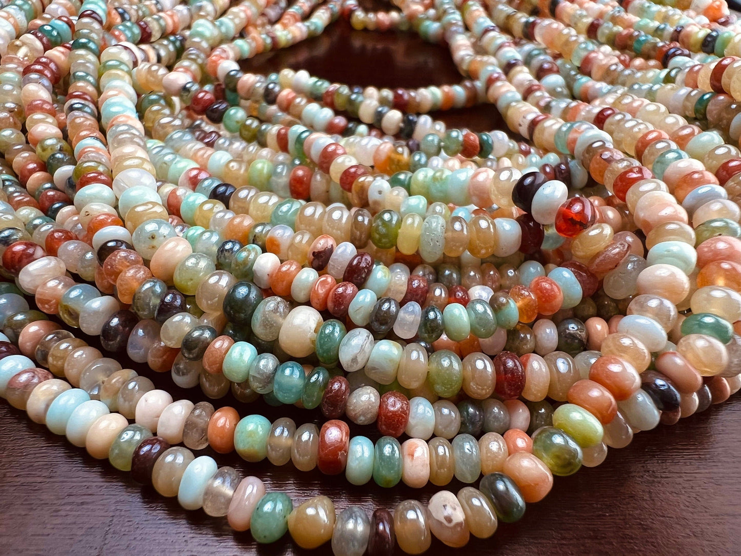 Natural multi mix disco Ethiopian Opal 3-4mm Smooth mystic Roundel Jewelry Making Gemstone Beads 7” , 14” Strand