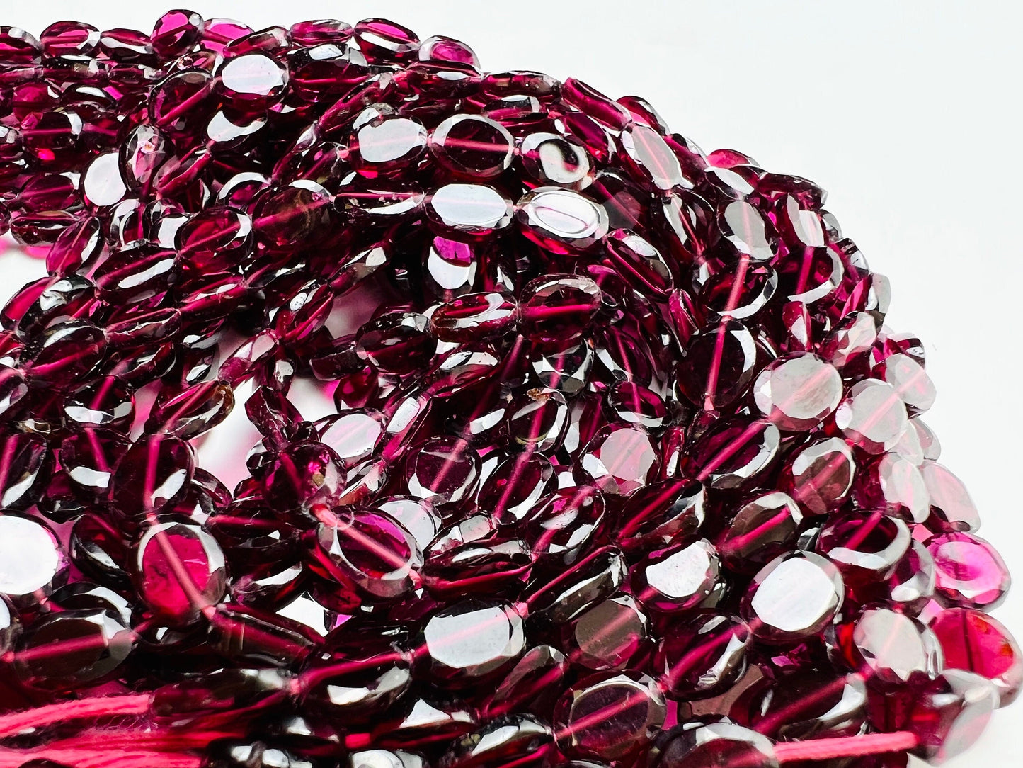 Mozambique Garnet AAA Smooth Flat Oval 4.5-5x6-6.5 Jewelry Making, Rich Merlot Natural Gemstone beads 14” strand . Single or bulk