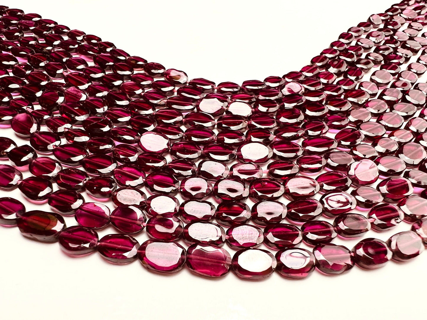 Mozambique Garnet AAA Smooth Flat Oval 4.5-5x6-6.5 Jewelry Making, Rich Merlot Natural Gemstone beads 14” strand . Single or bulk