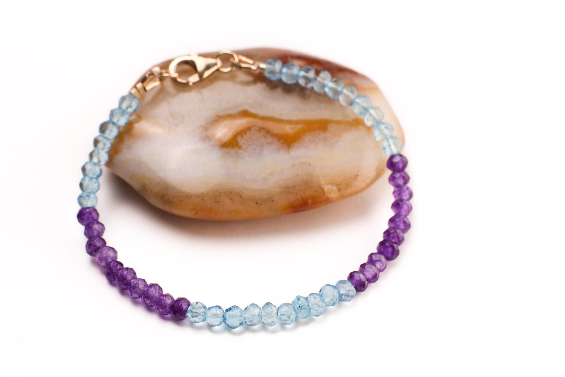 Amethyst, Blue Topaz 4mm Faceted Bracelet in 14k Gold Filled lobster Clasp and Findings, Healing Chakra gift