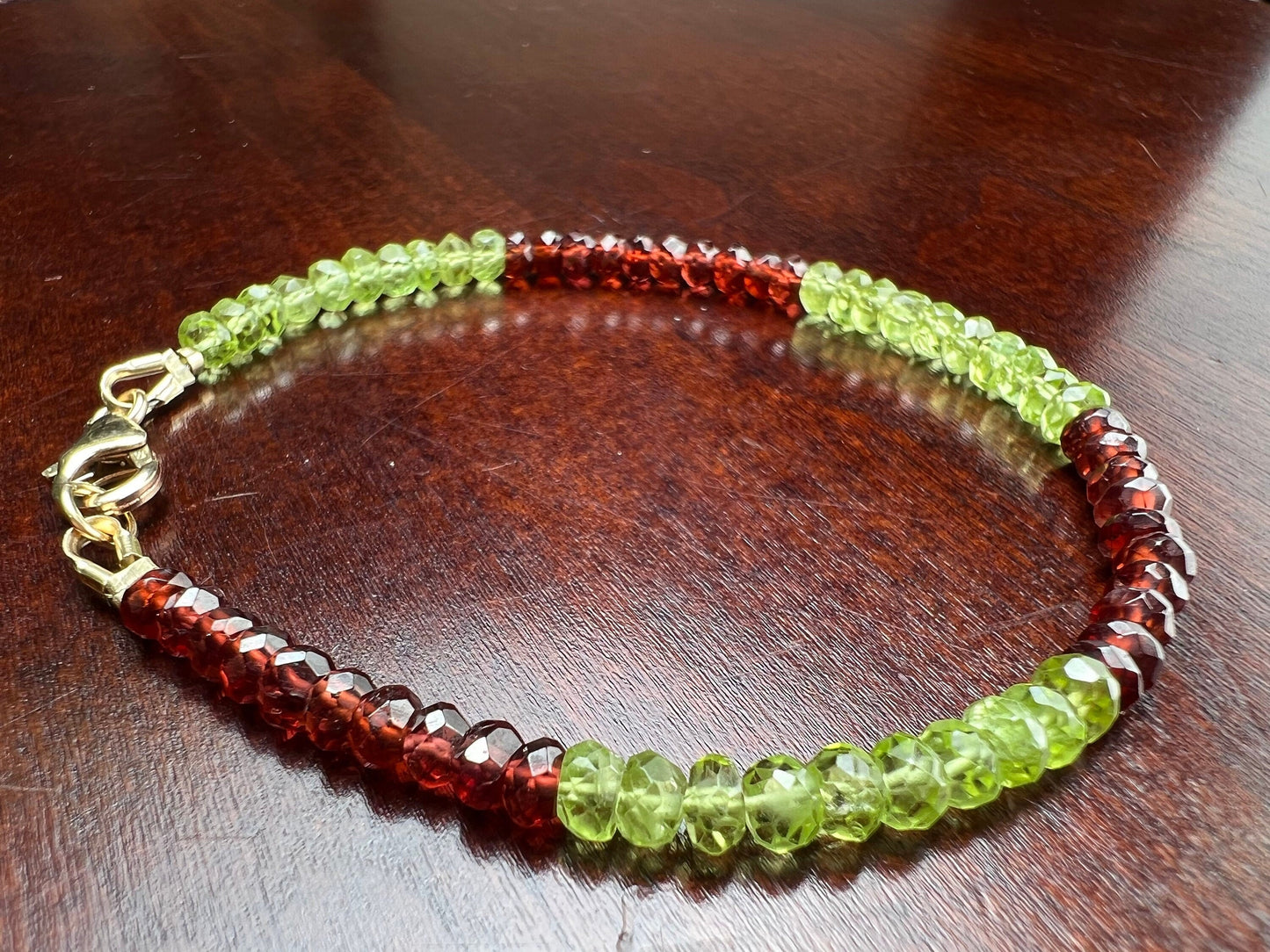 Garnet , Peridot 4mm Faceted Bracelet in 14k Gold Filled or 925 Sterling Silver lobster Clasp and findings , healing , energy Chakra gift