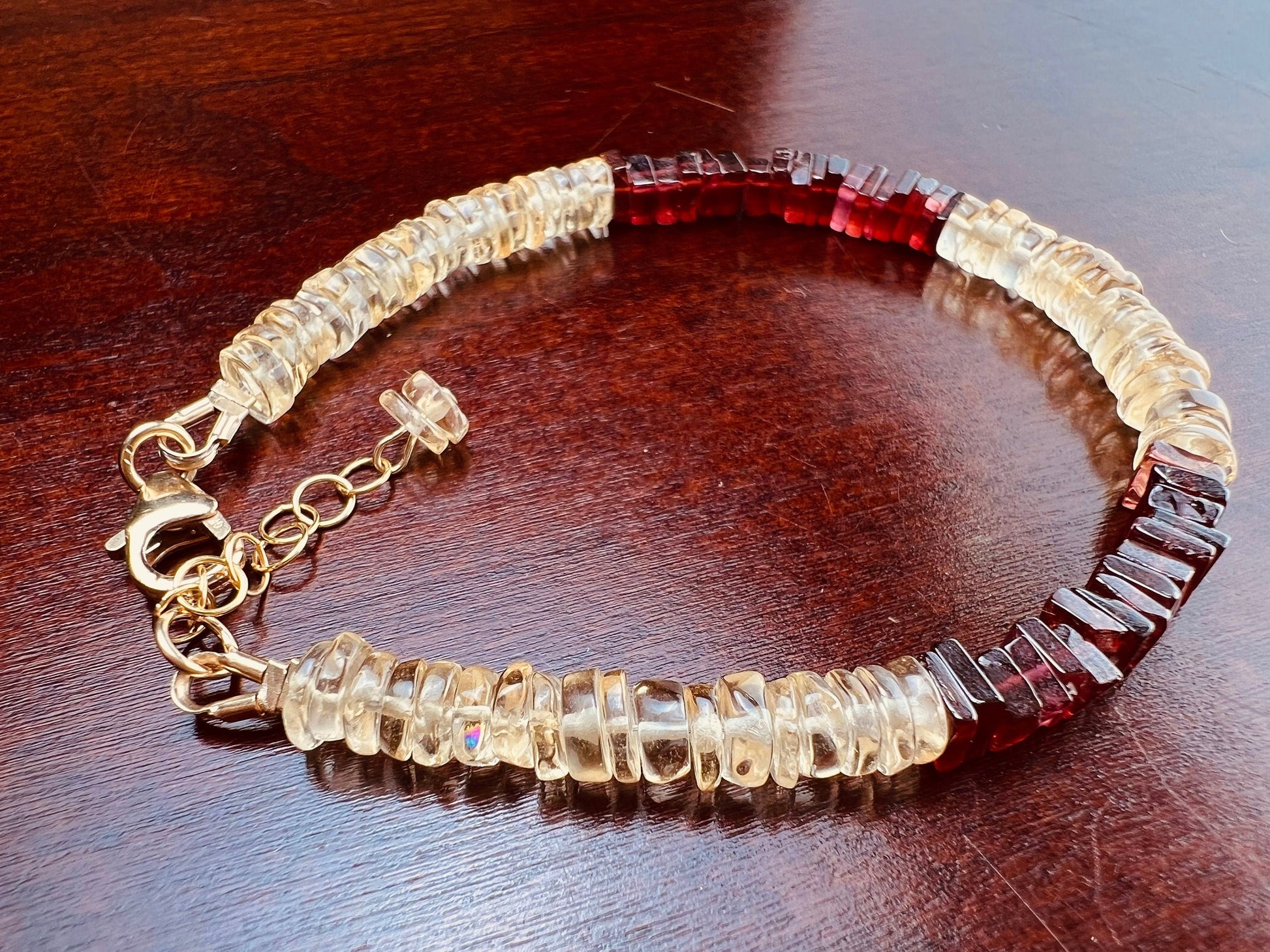 Citrine Smooth heishi Garnet Square heishi 5mm Bracelet in 14k Gold Filled lobster Clasp and findings , healing , energy Chakra gift