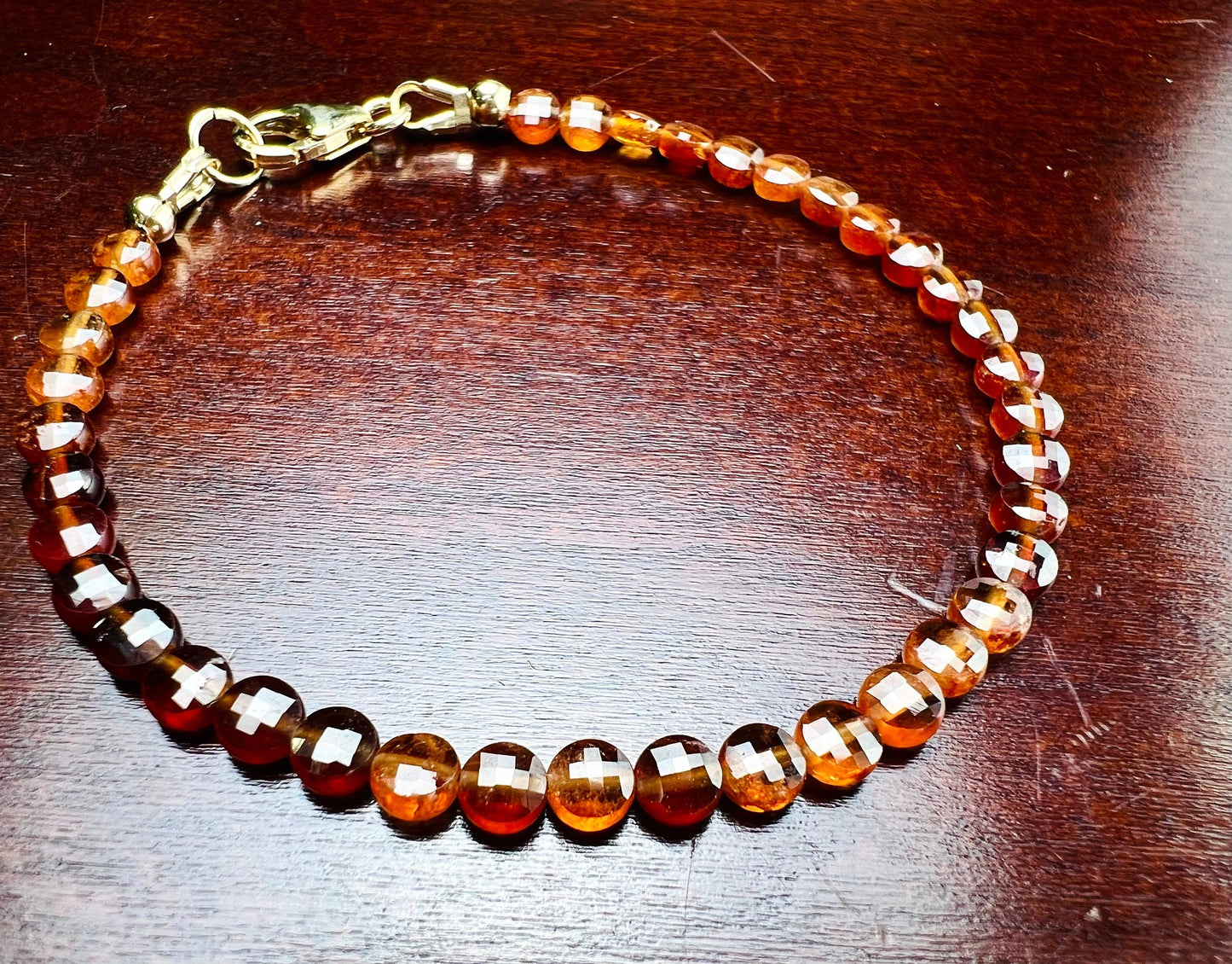 Hessonite Garnet 4mm Faceted coin shape Bracelet in 14k Gold Filled, or 925 Sterling Silver lobster Clasp and findings, healing, Chakra gift