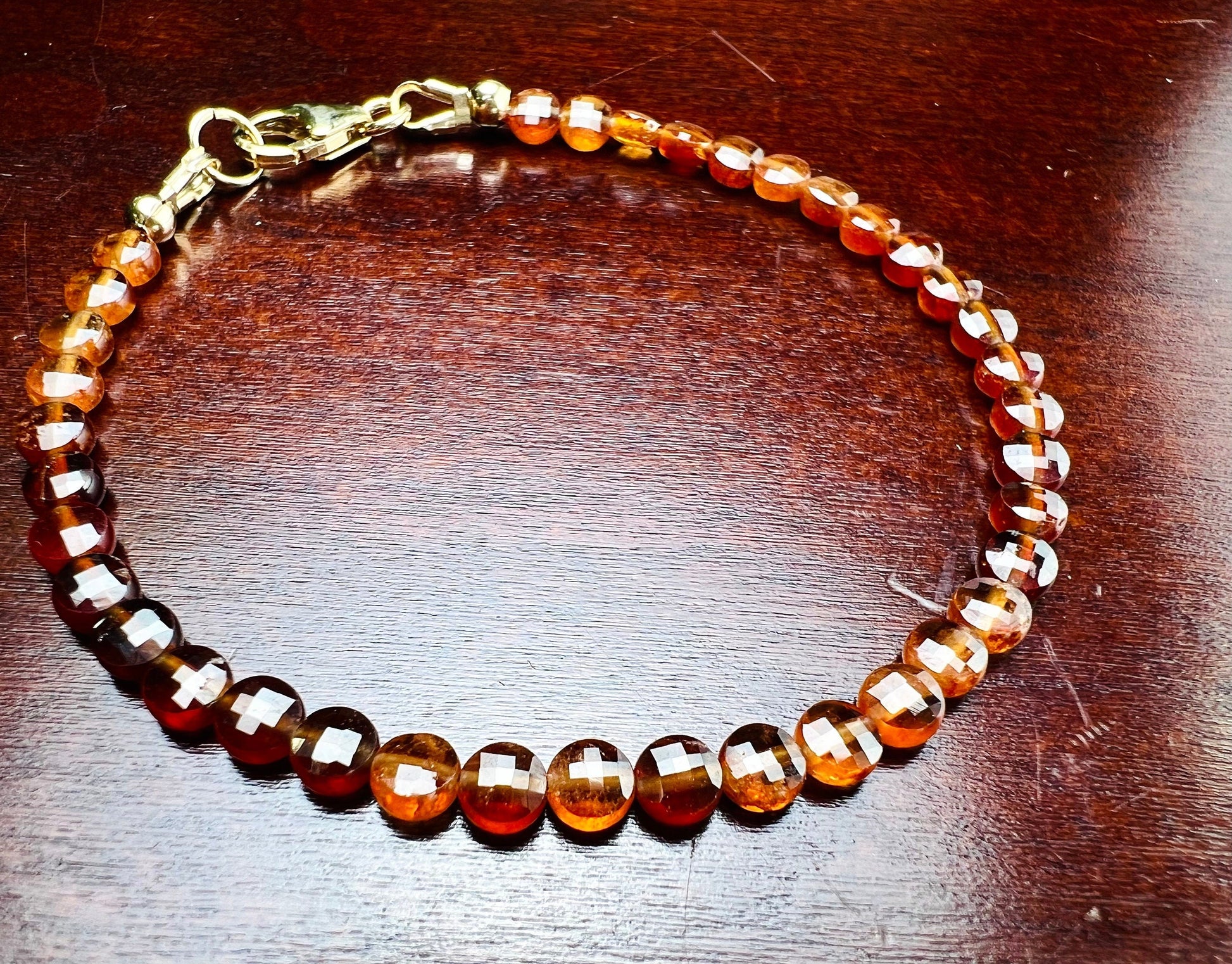 Hessonite Garnet 4mm Faceted coin shape Bracelet in 14k Gold Filled, or 925 Sterling Silver lobster Clasp and findings, healing, Chakra gift