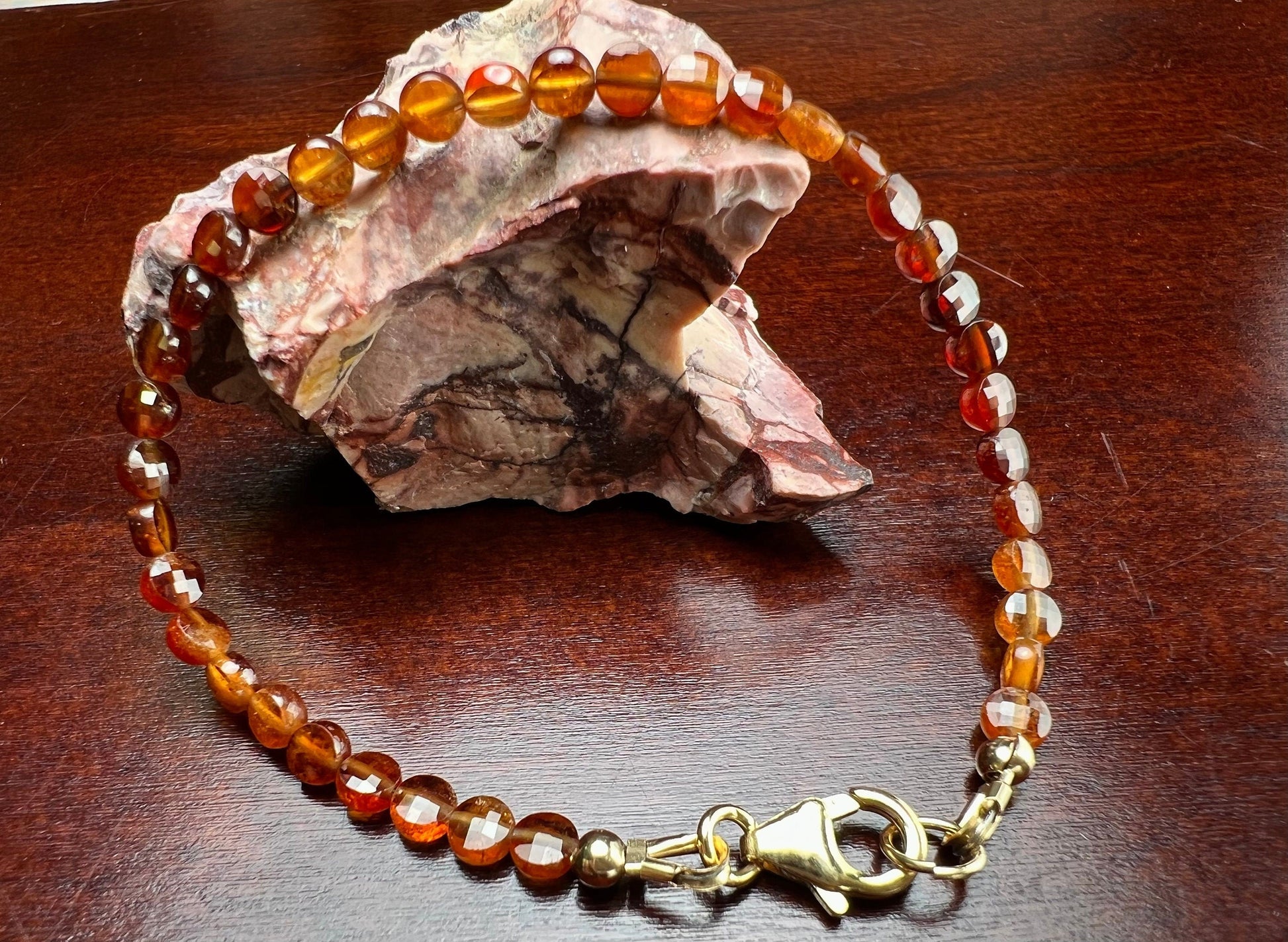 Hessonite Garnet 4mm Faceted coin shape Bracelet in 14k Gold Filled, or 925 Sterling Silver lobster Clasp and findings, healing, Chakra gift