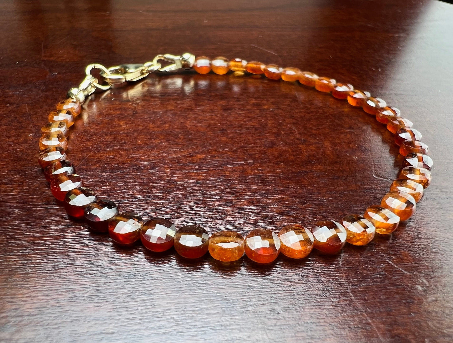 Hessonite Garnet 4mm Faceted coin shape Bracelet in 14k Gold Filled, or 925 Sterling Silver lobster Clasp and findings, healing, Chakra gift