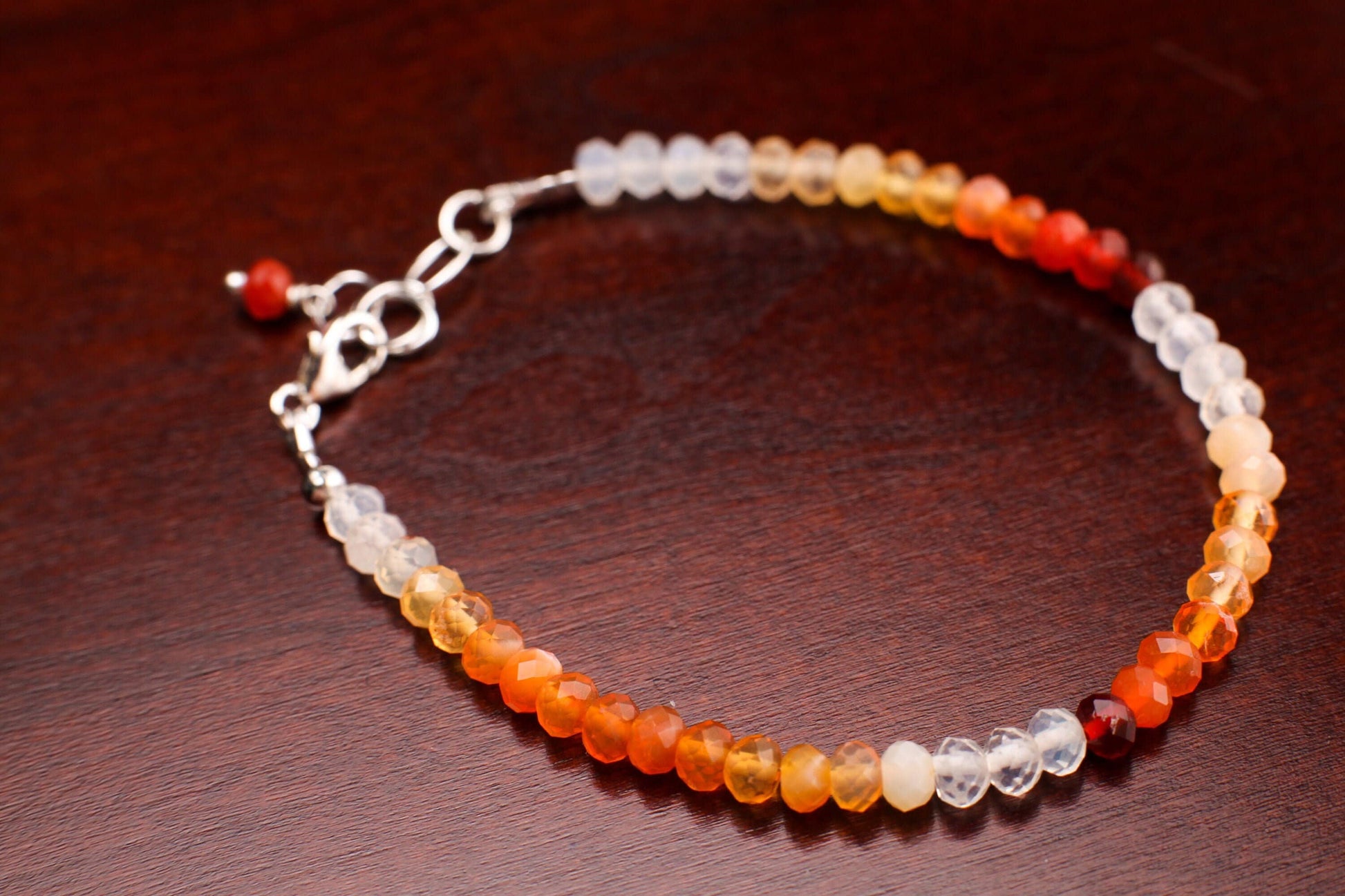 Mexican Fire Opal 4.5mm Faceted Orange Shaded Rondelle Bracelet, AAA Quality Natural Mexican Opal Gemstone, 925 Sterling Silver, Gold Filled