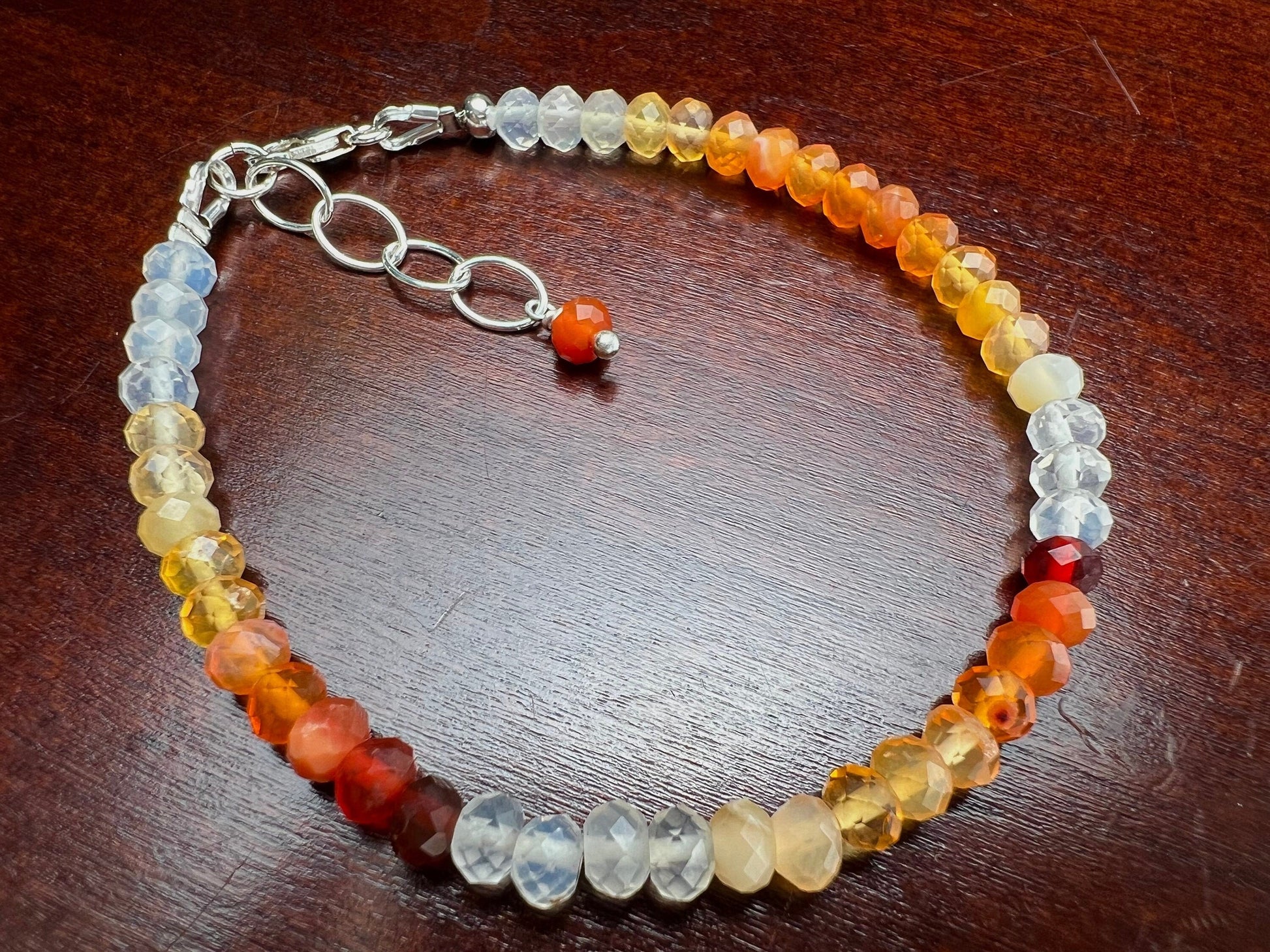 Mexican Fire Opal 4.5mm Faceted Orange Shaded Rondelle Bracelet, AAA Quality Natural Mexican Opal Gemstone, 925 Sterling Silver, Gold Filled