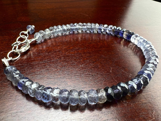 Iolite Blue shaded water Sapphire 5-5.5mm faceted Roundel AAA quality Bracelet in 925 Sterling Silver gift