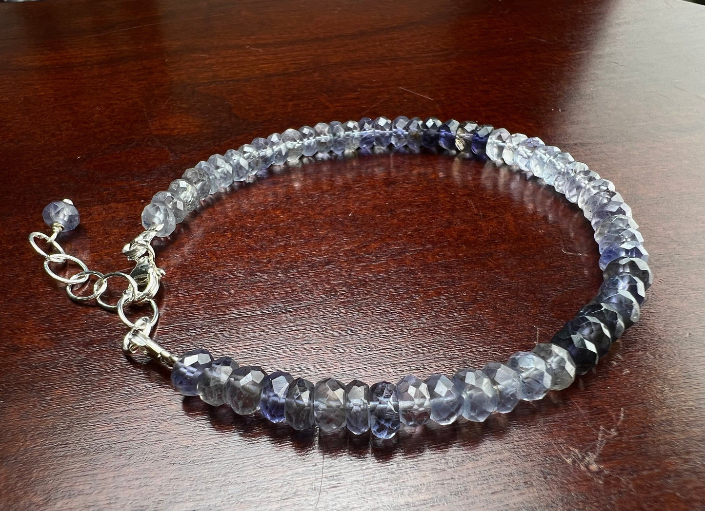 Iolite Blue shaded water Sapphire 5-5.5mm faceted Roundel AAA quality Bracelet in 925 Sterling Silver gift