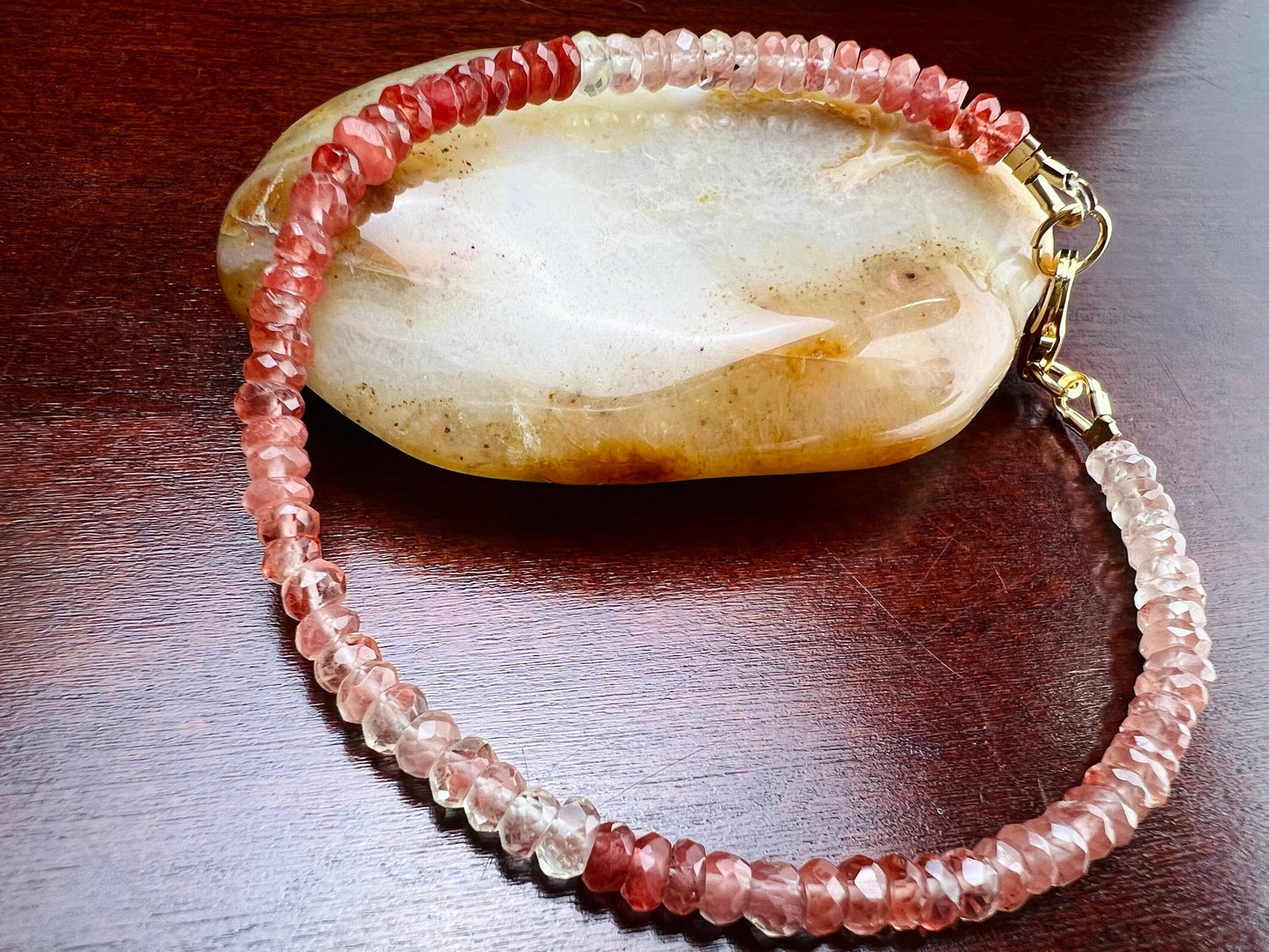 Andesine red labradorite 3.5-4mm shaded Faceted Rondelle bracelet in 14k Gold Filled or 925 Sterling Silver, energy chakra Yoga gift
