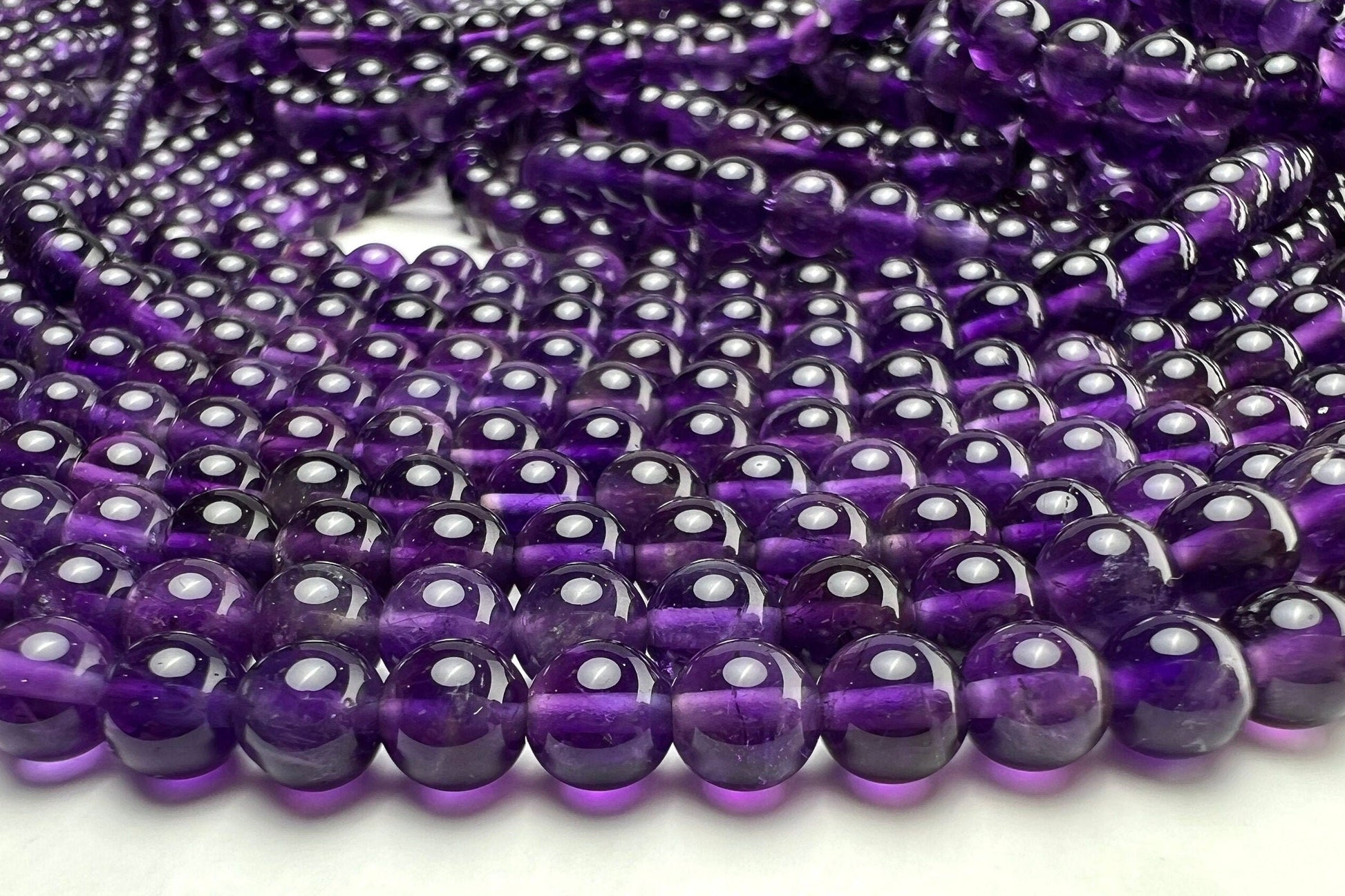 Natural Amethyst Smooth Round 6mm AAA quality Jewelry Making Necklace, Bracelet, DIY Gemstone Purple Smooth Round Beads 15&quot; (70 pcs)Strand