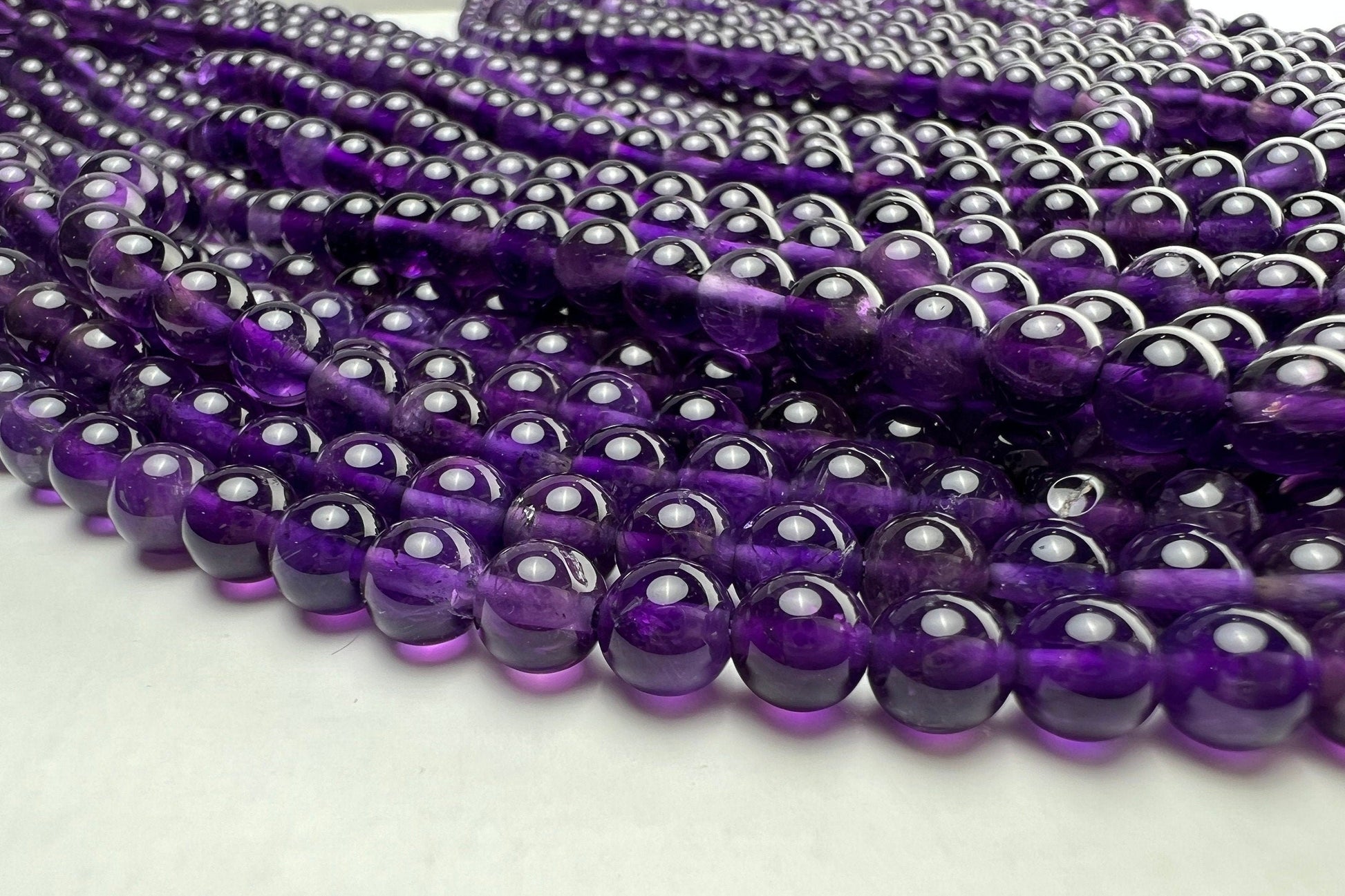 Natural Amethyst Smooth Round 6mm AAA quality Jewelry Making Necklace, Bracelet, DIY Gemstone Purple Smooth Round Beads 15&quot; (70 pcs)Strand