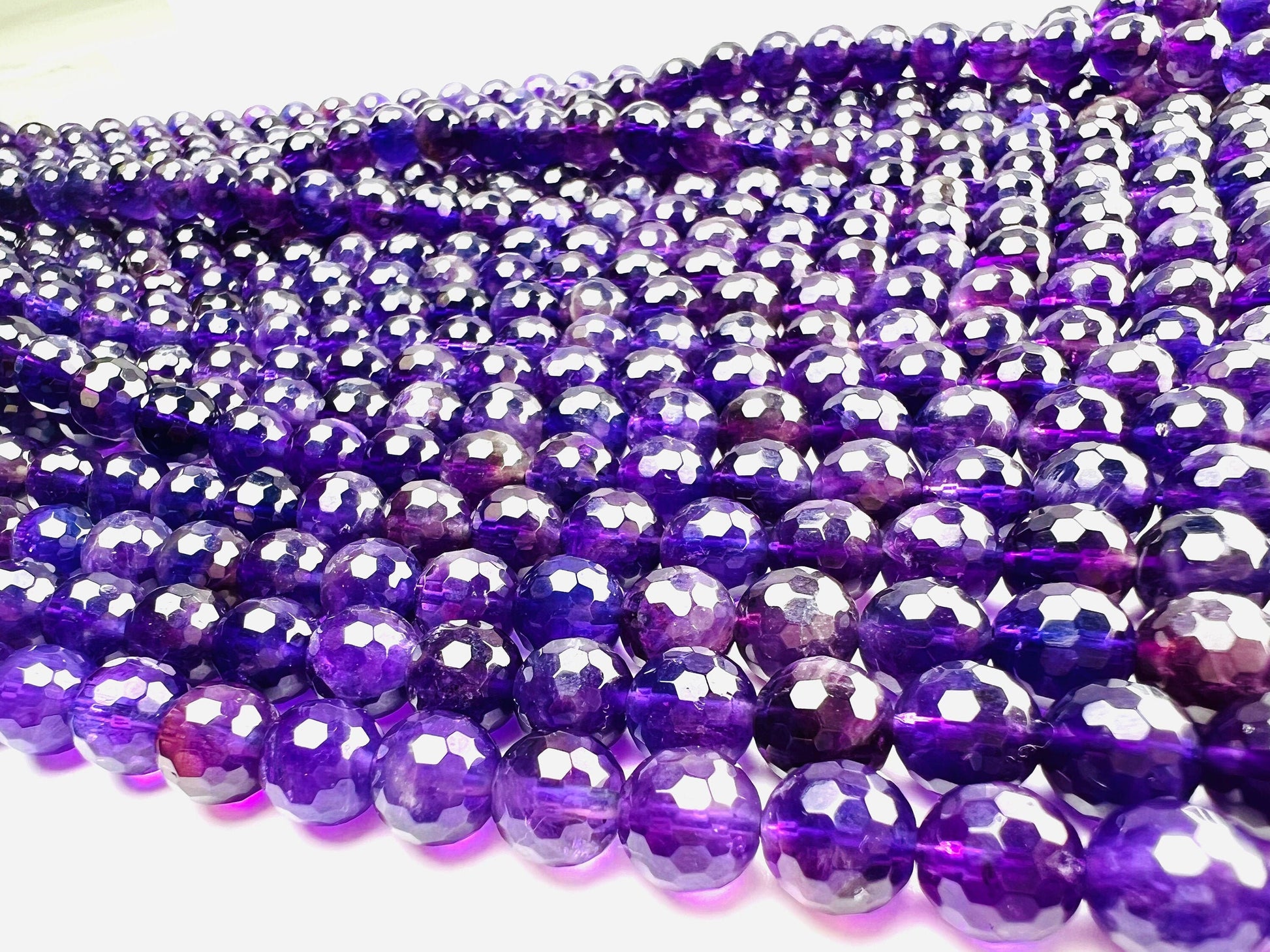 Natural Amethyst 8mm faceted AAA quality Jewelry Making Necklace, Bracelet, DIY Gemstone Purple Round Beads 15.5&quot; (45pcs)Strand