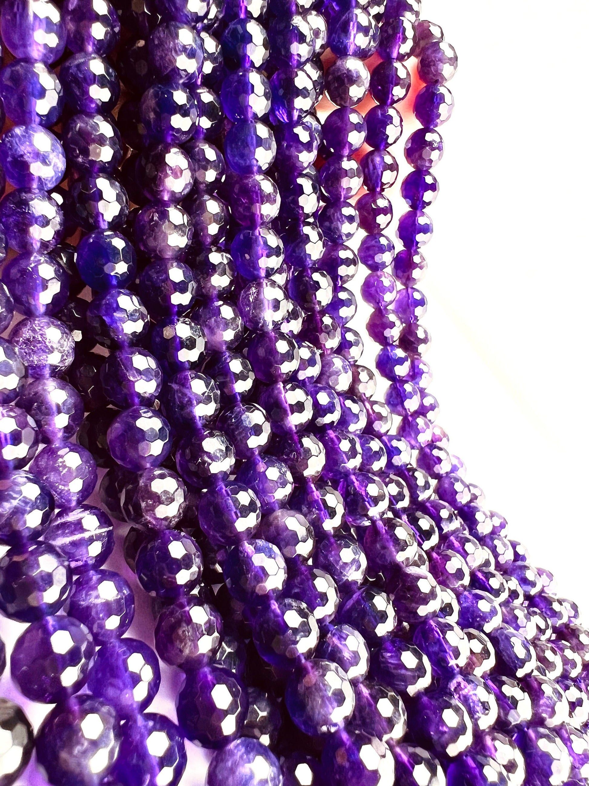 Natural Amethyst 8mm faceted AAA quality Jewelry Making Necklace, Bracelet, DIY Gemstone Purple Round Beads 15.5&quot; (45pcs)Strand