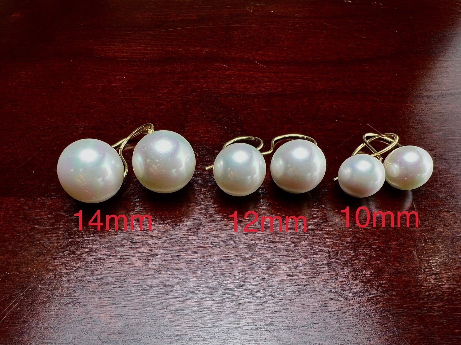 Half drilled White South Sea Shell Pearl earring 10,12,14mm Large High Luster Pearl 22k gold vermeil glue on hook Earrings,Elegant Bridal