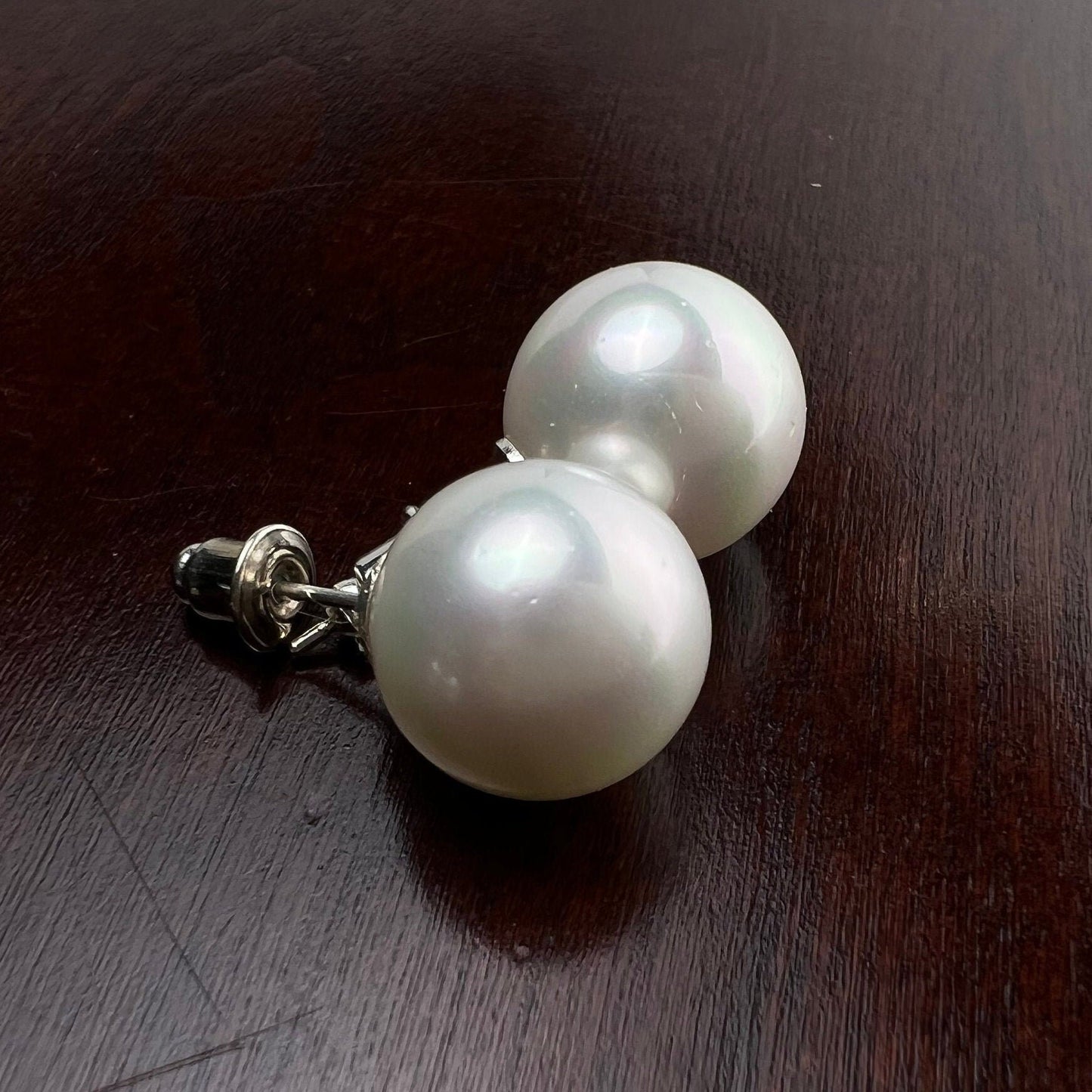 Half drilled White South Sea Shell Pearl earring 10,12,14mm Large High Luster pearl in silver filled post earrings, elegant Bridal gift