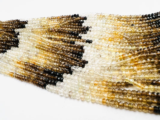 Natural Champagne Quartz Shaded ombré yellow brown 3mm Faceted roundel jewelry making bead 13” Strand