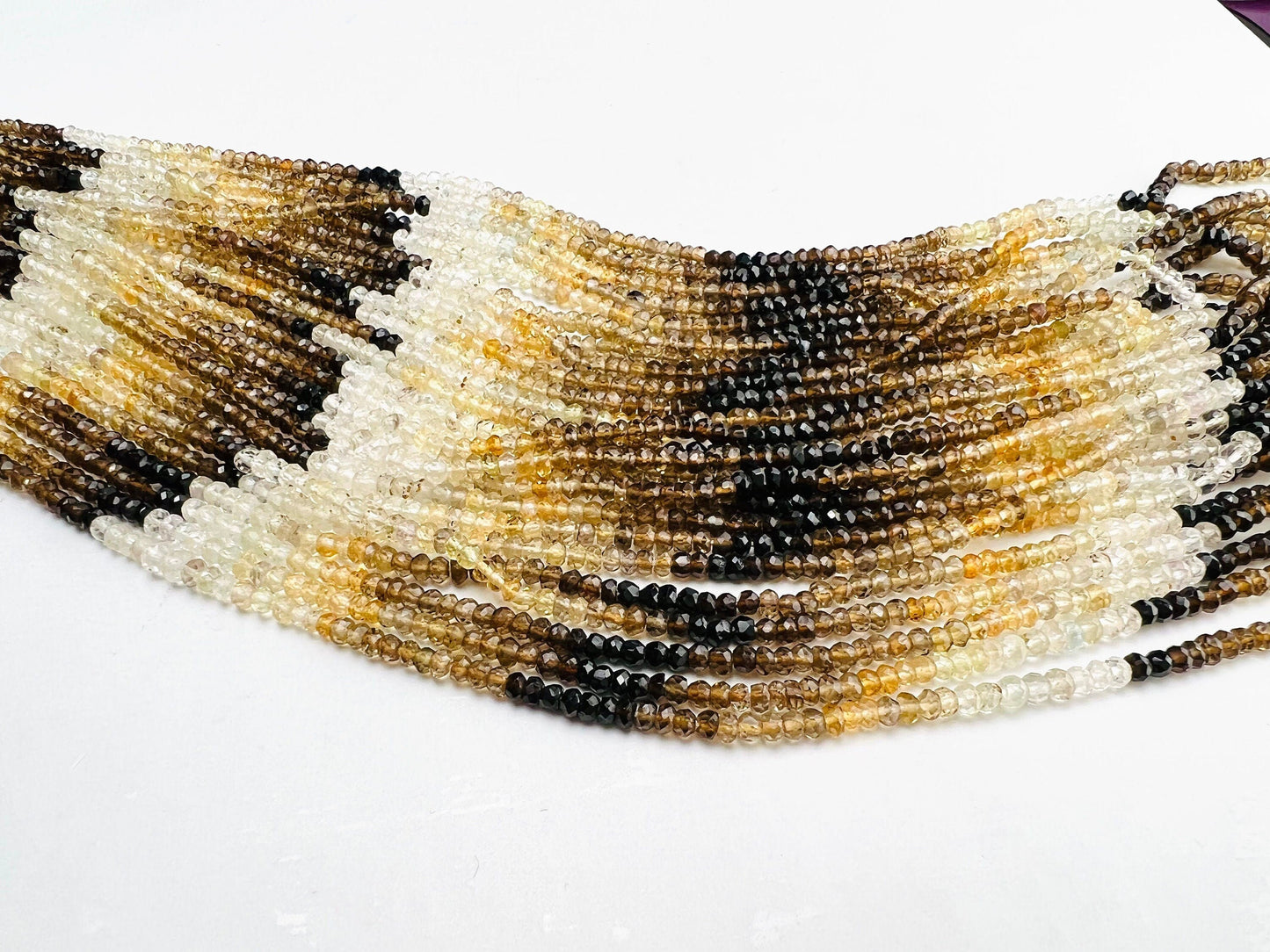 Natural Champagne Quartz Shaded ombré yellow brown 3mm Faceted roundel jewelry making bead 13” Strand