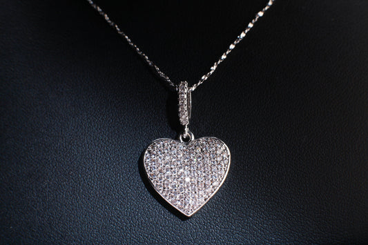 Cubic Zirconia Micro Pave Diamond Style 18mm rhodium plated CZ Heart Pendant with 925 Sterling Silver or 14K Gold Filled Necklace in 18&quot;