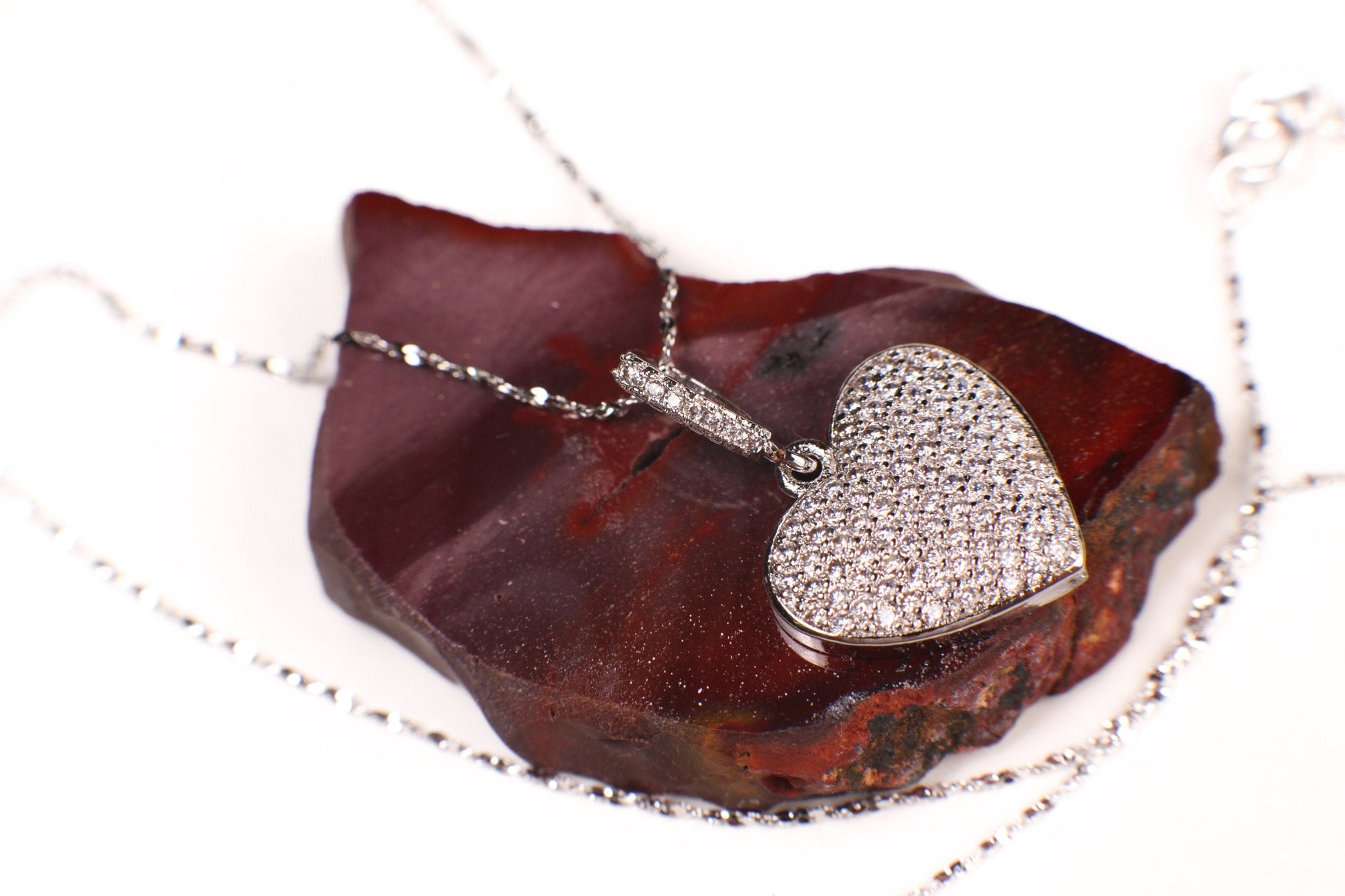 Cubic Zirconia Micro Pave Diamond Style 18mm rhodium plated CZ Heart Pendant with 925 Sterling Silver or 14K Gold Filled Necklace in 18"