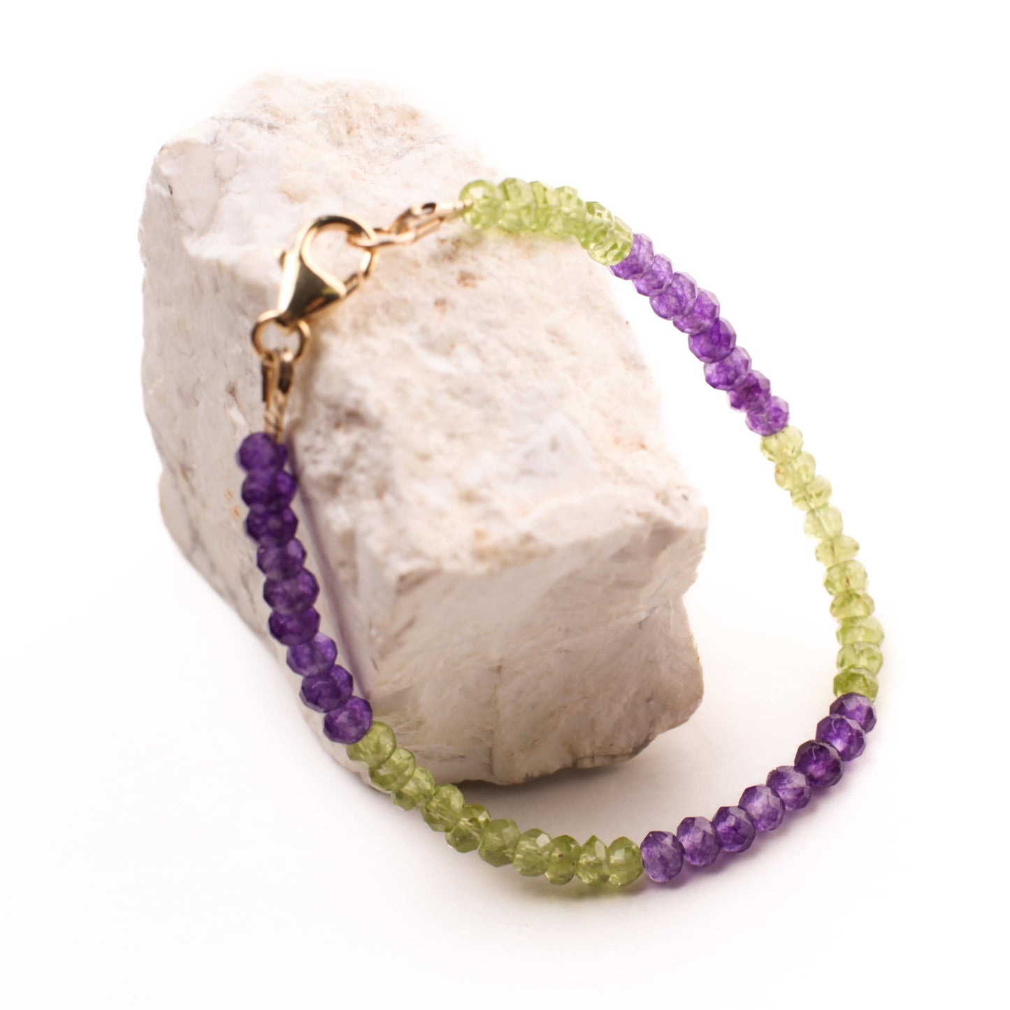 Amethyst, Peridot 4mm Faceted Bracelet in 14k Gold Filled or 925 Sterling Silver, lobster Clasp and findings , healing Chakra gift
