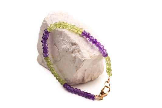 Amethyst, Peridot 4mm Faceted Bracelet in 14k Gold Filled or 925 Sterling Silver, lobster Clasp and findings , healing Chakra gift