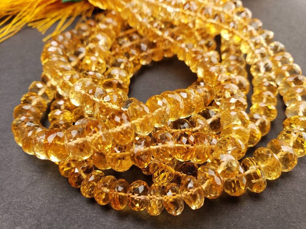 Natural Citrine Gem Quality Clear AAA Faceted Rondelle 9-9.5mm Gemstone 8&quot; strand for jewelry making