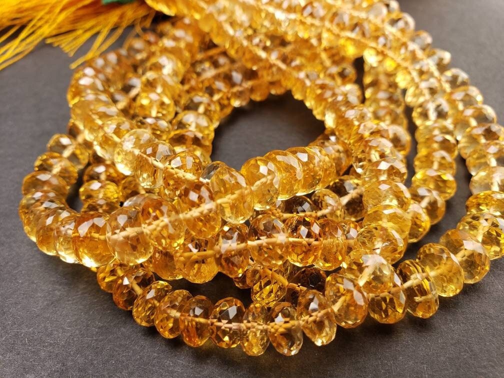 Natural Citrine Gem Quality Clear AAA Faceted Rondelle 9-9.5mm Gemstone 8" strand for jewelry making
