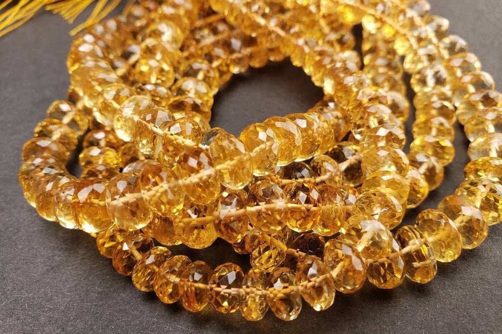 Natural Citrine Gem Quality Clear AAA Faceted Rondelle 9-9.5mm Gemstone 8&quot; strand for jewelry making