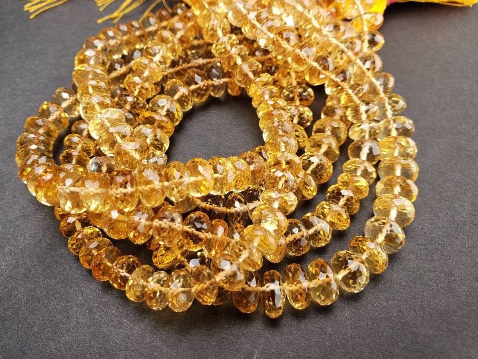 Natural Citrine Gem Quality Clear AAA Faceted Rondelle 9-9.5mm Gemstone 8" strand for jewelry making
