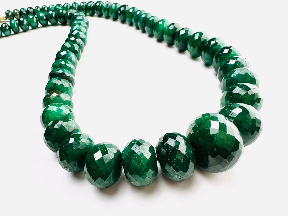 Genuine Zambian Emerald Dark green 7-16mm large Faceted Roundel Gemstone 16" Necklace with 9" Adjustable thread,May Birthstone,Gift 471 ct