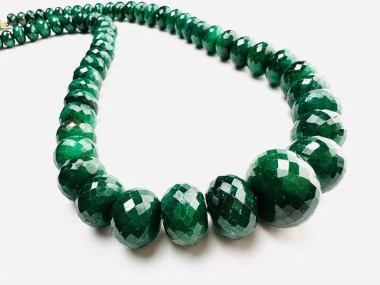 Genuine Zambian Emerald Dark green 7-16mm large Faceted Roundel Gemstone 16" Necklace with 9" Adjustable thread,May Birthstone,Gift 471 ct