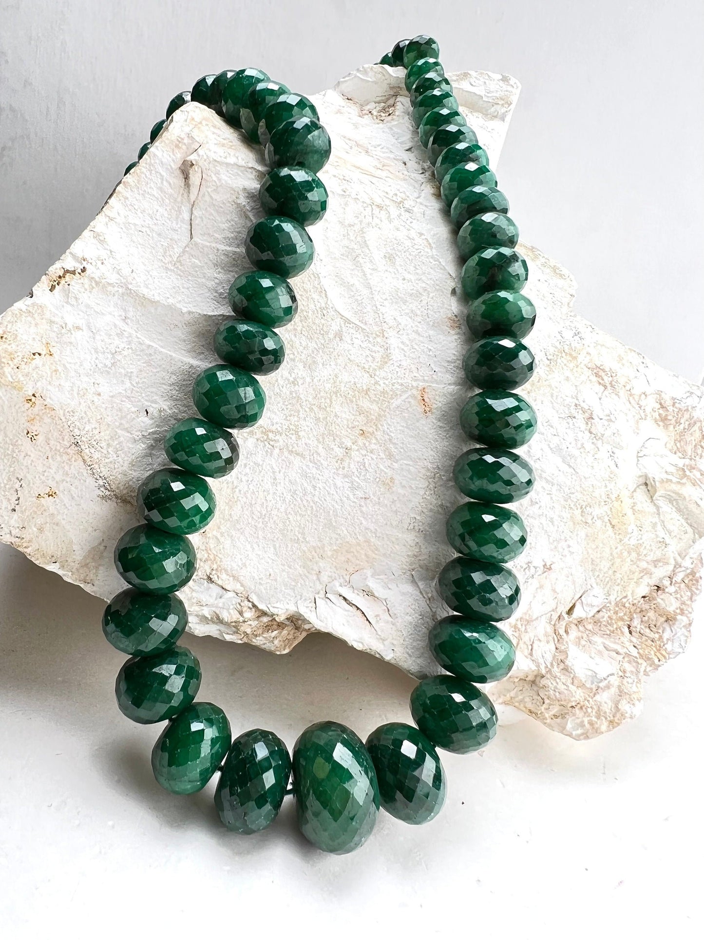 Genuine Zambian Emerald Dark green 7-16mm large Faceted Roundel Gemstone 16&quot; Necklace with 9&quot; Adjustable thread,May Birthstone,Gift 471 ct