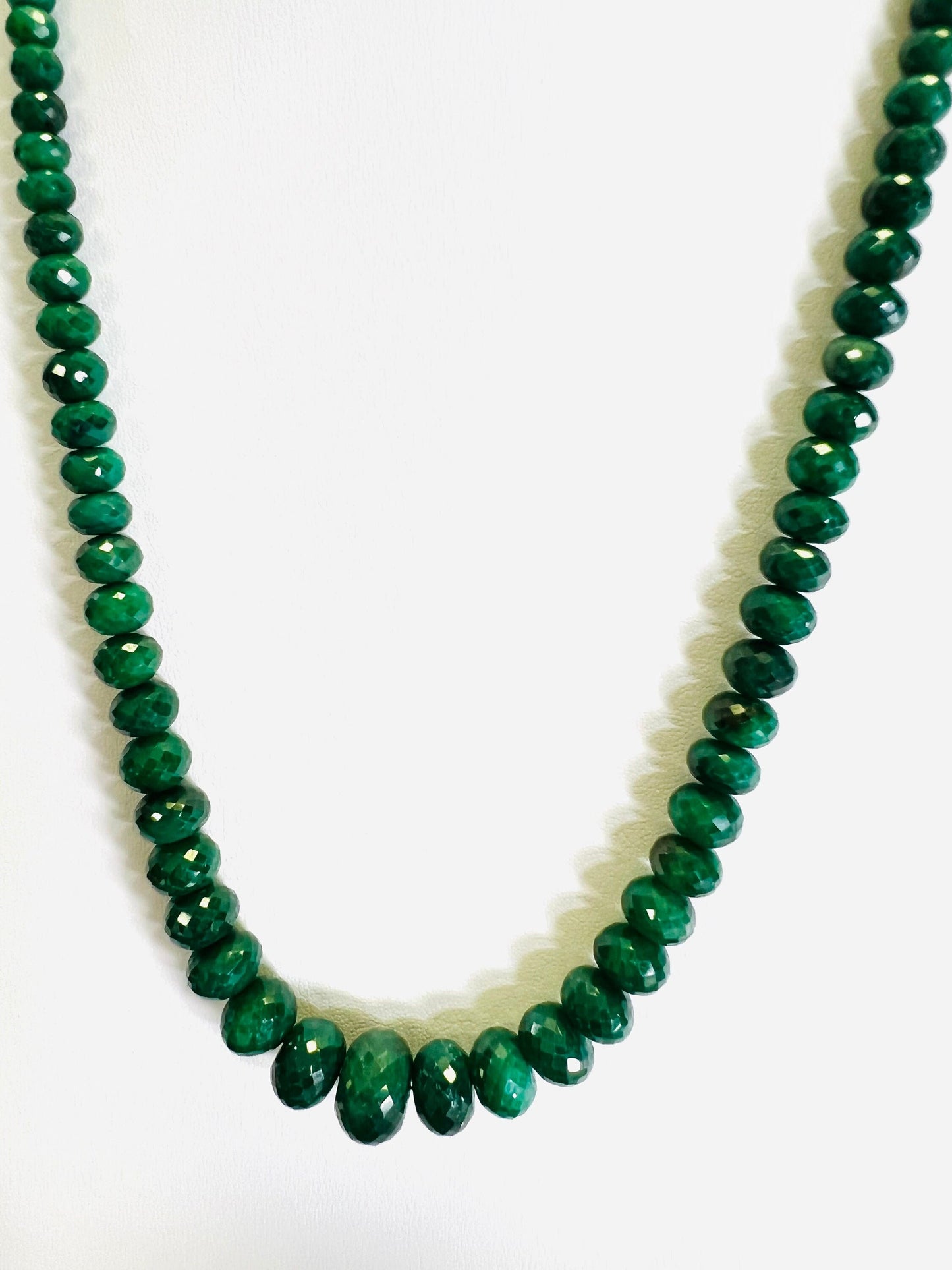 Genuine Zambian Emerald Dark green 7-16mm large Faceted Roundel Gemstone 16&quot; Necklace with 9&quot; Adjustable thread,May Birthstone,Gift 471 ct
