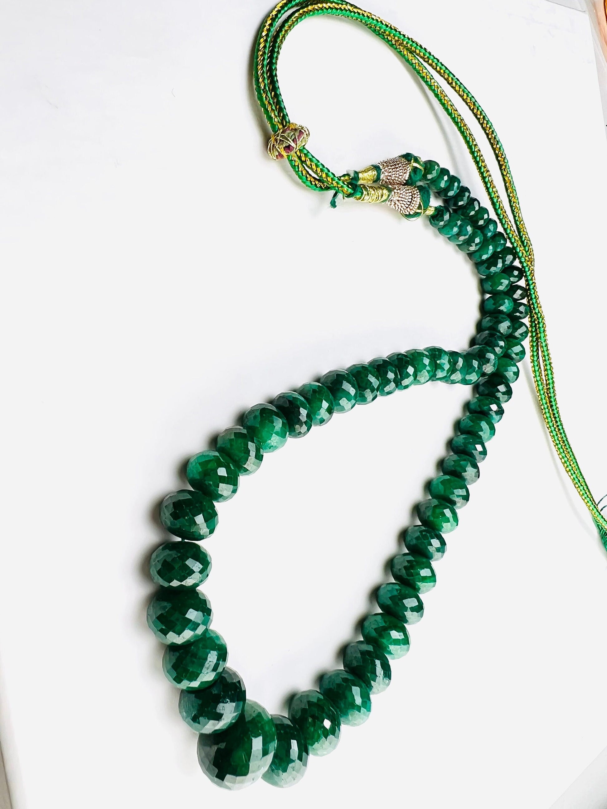 Genuine Zambian Emerald Dark green 7-16mm large Faceted Roundel Gemstone 16&quot; Necklace with 9&quot; Adjustable thread,May Birthstone,Gift 471 ct