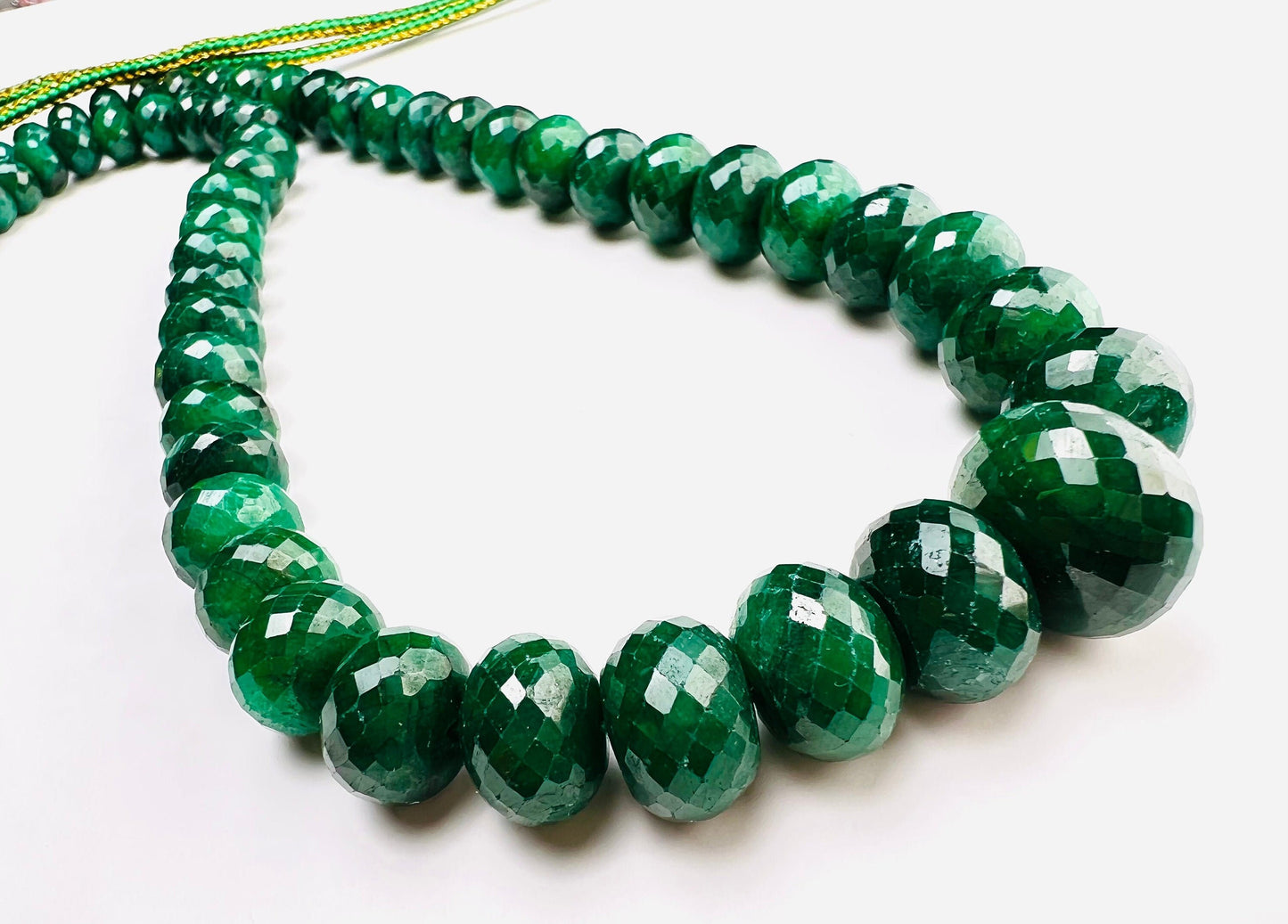 Genuine Zambian Emerald Dark green 7-16mm large Faceted Roundel Gemstone 16&quot; Necklace with 9&quot; Adjustable thread,May Birthstone,Gift 471 ct