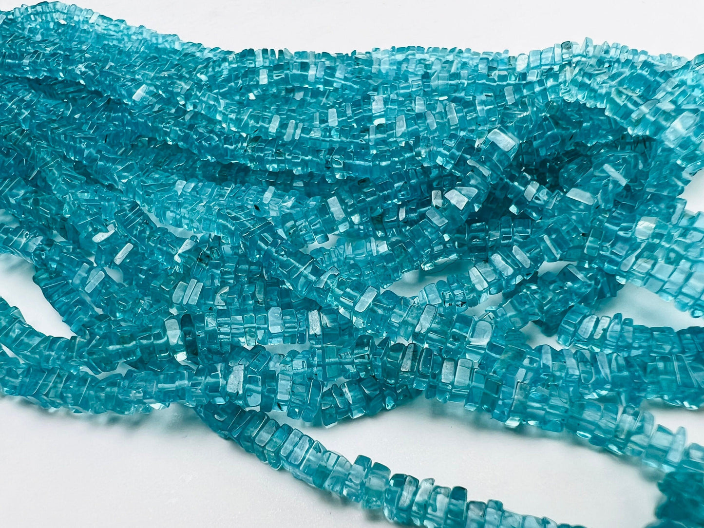 Neon Blue Apatite 3-4mm Square Heishe washer Beads, 7.5”, 15”strand for Jewelry Making Natural Apatite Beads