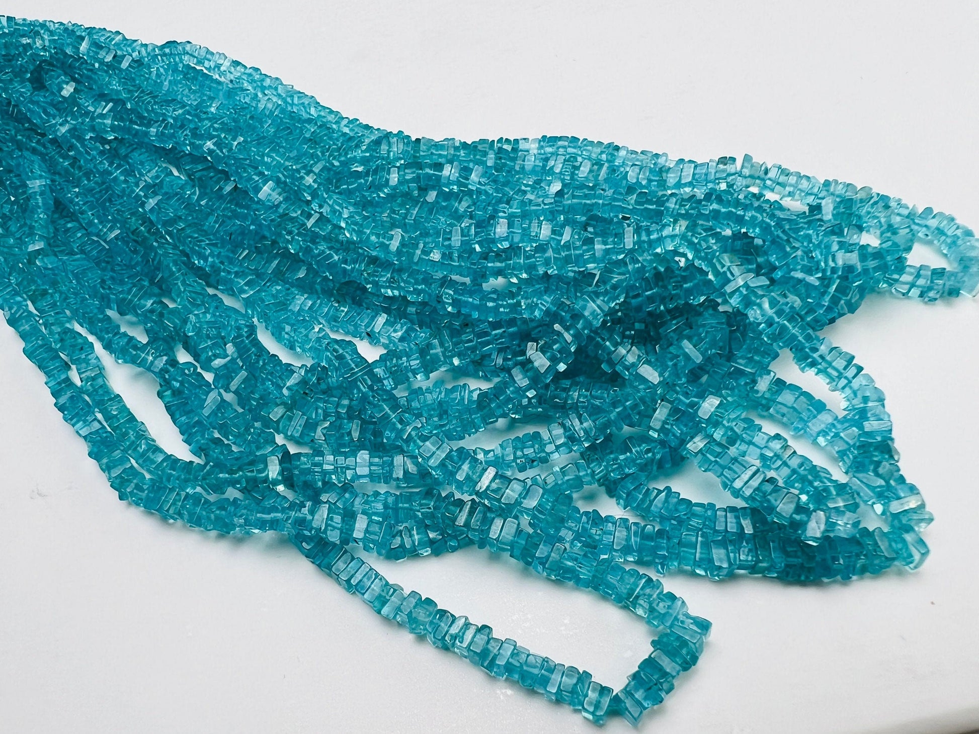 Neon Blue Apatite 3-4mm Square Heishe washer Beads, 7.5”, 15”strand for Jewelry Making Natural Apatite Beads