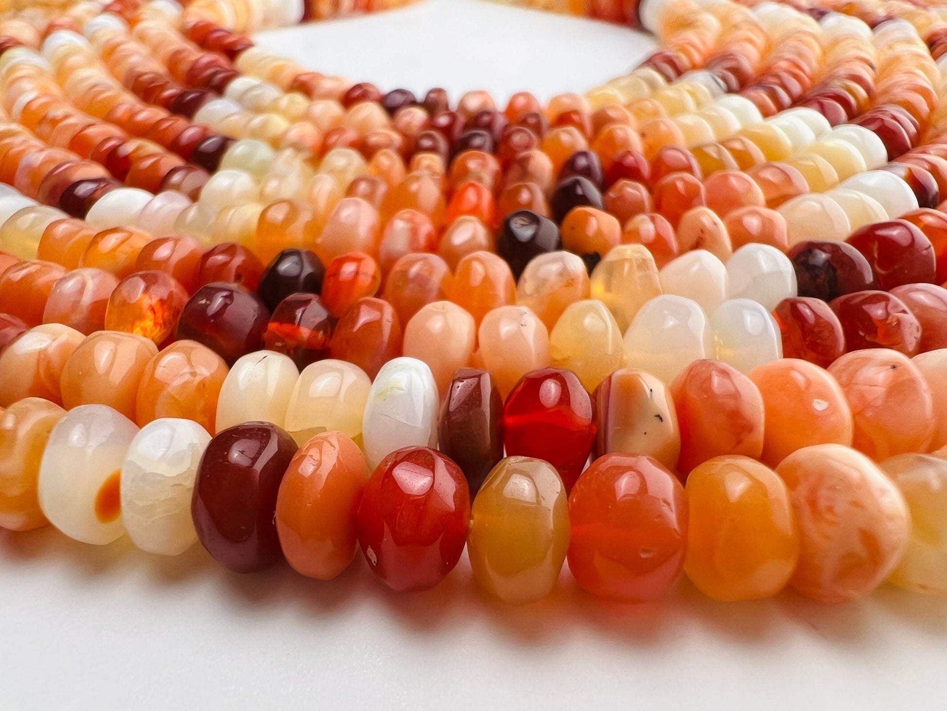 Natural Mexican Fire Opal 6-6.5mm smooth Shaded Ombre Orange Roundel natural Beads, Jewelry Making AAA quality 7”and 14” strand