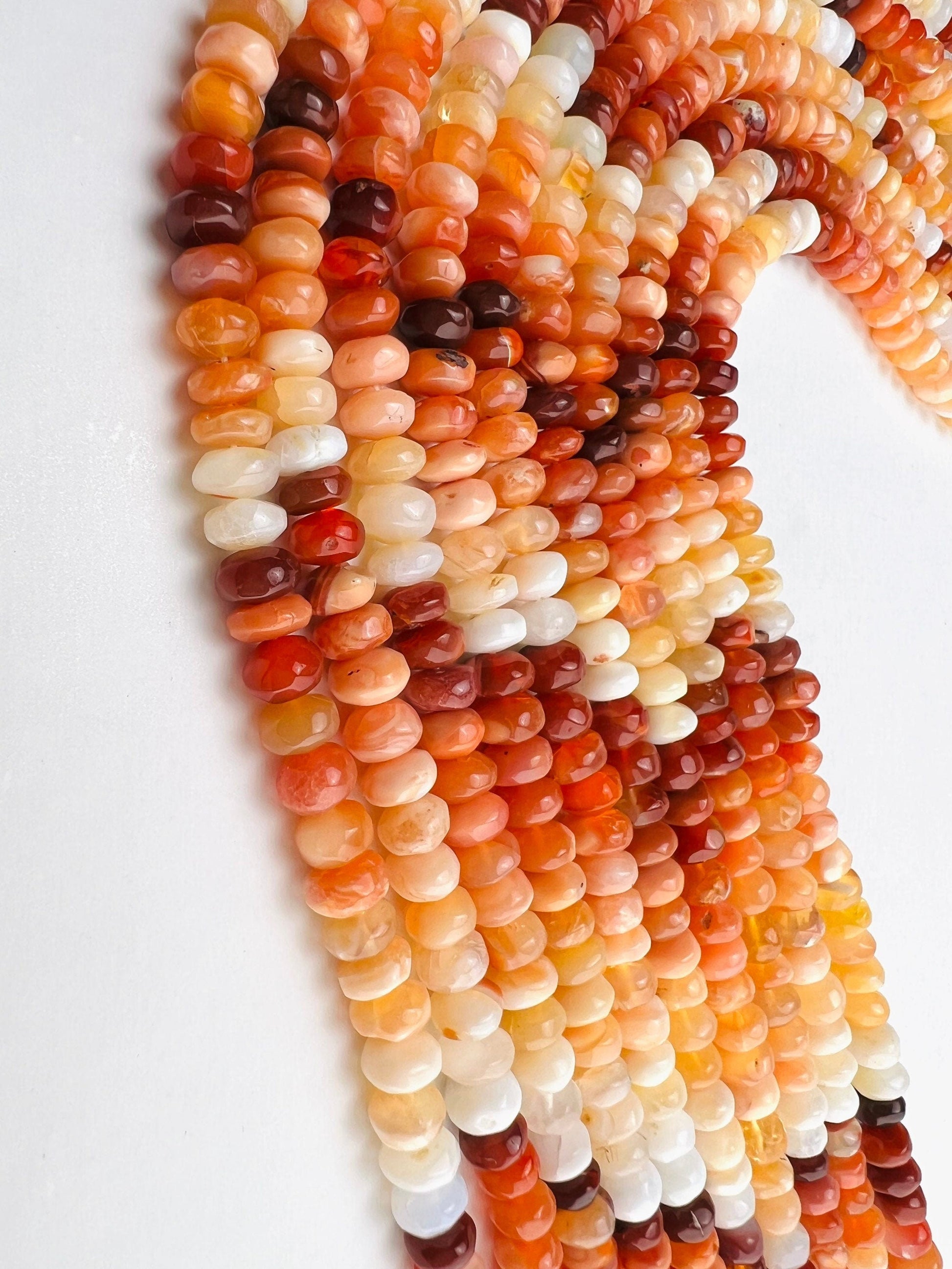 Natural Mexican Fire Opal 6-6.5mm smooth Shaded Ombre Orange Roundel natural Beads, Jewelry Making AAA quality 7”and 14” strand