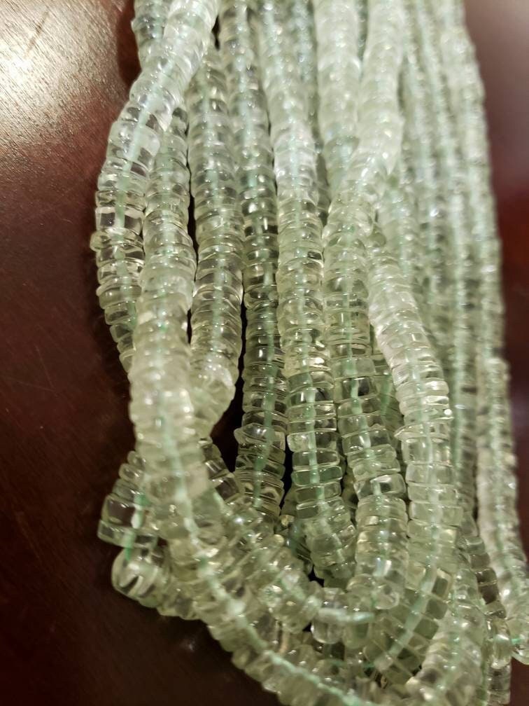Green Amethyst smooth Heishi tyre 5.5-6mm washer bead Green Prasiolite Jewelry Making Gemstone Beads 6.5&quot; , 13&quot;