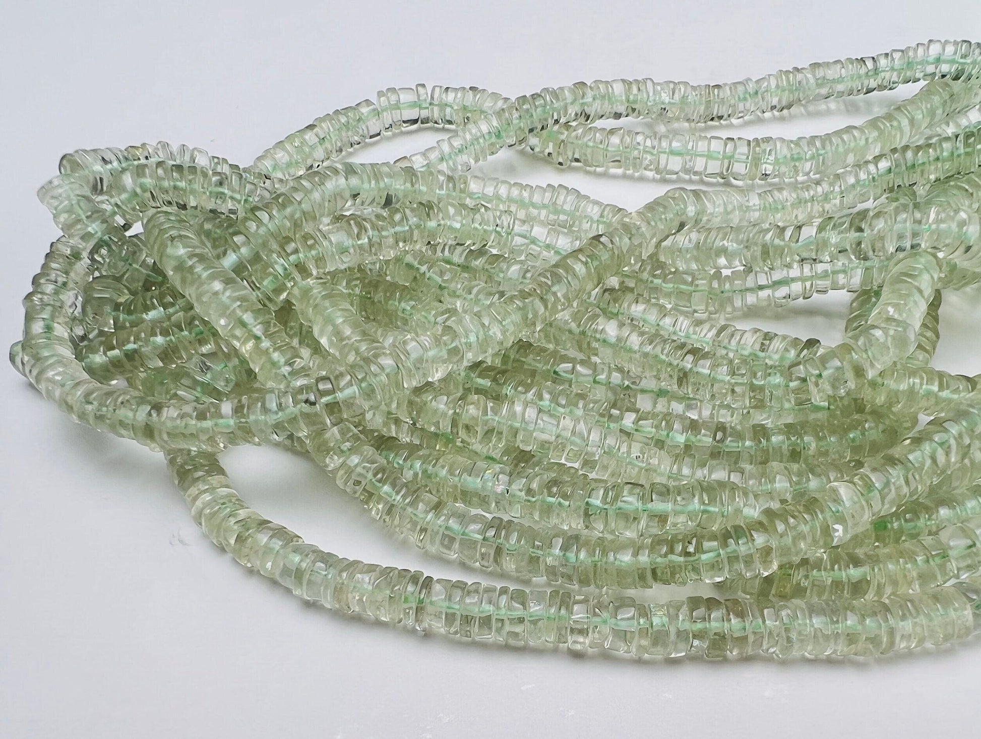 Green Amethyst smooth Heishi tyre 5.5-6mm washer bead Green Prasiolite Jewelry Making Gemstone Beads 6.5&quot; , 13&quot;