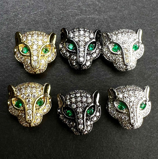 CZ Leopard micro pave diamond style spacer Bead high quality 11x11 mm cubic Zirconia leopard emerald eye for jewelry making charm bead