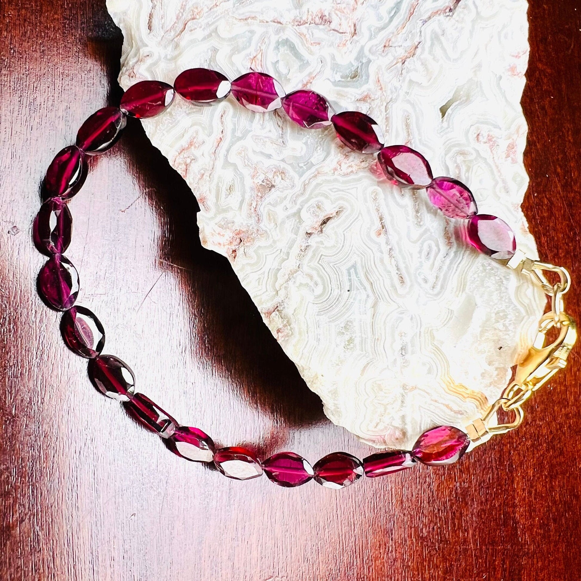 Mozambique Garnet Faceted long oval 4.5x6-6.6mm beaded Bracelet in 14k Gold Filled, or 925 Sterling Silver lobster Clasp and findings,