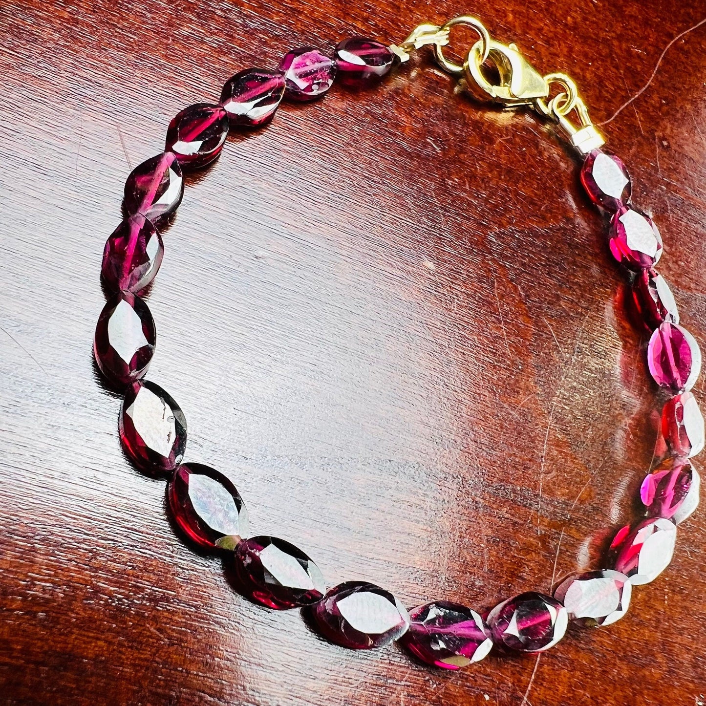 Mozambique Garnet Faceted long oval 4.5x6-6.6mm beaded Bracelet in 14k Gold Filled, or 925 Sterling Silver lobster Clasp and findings,