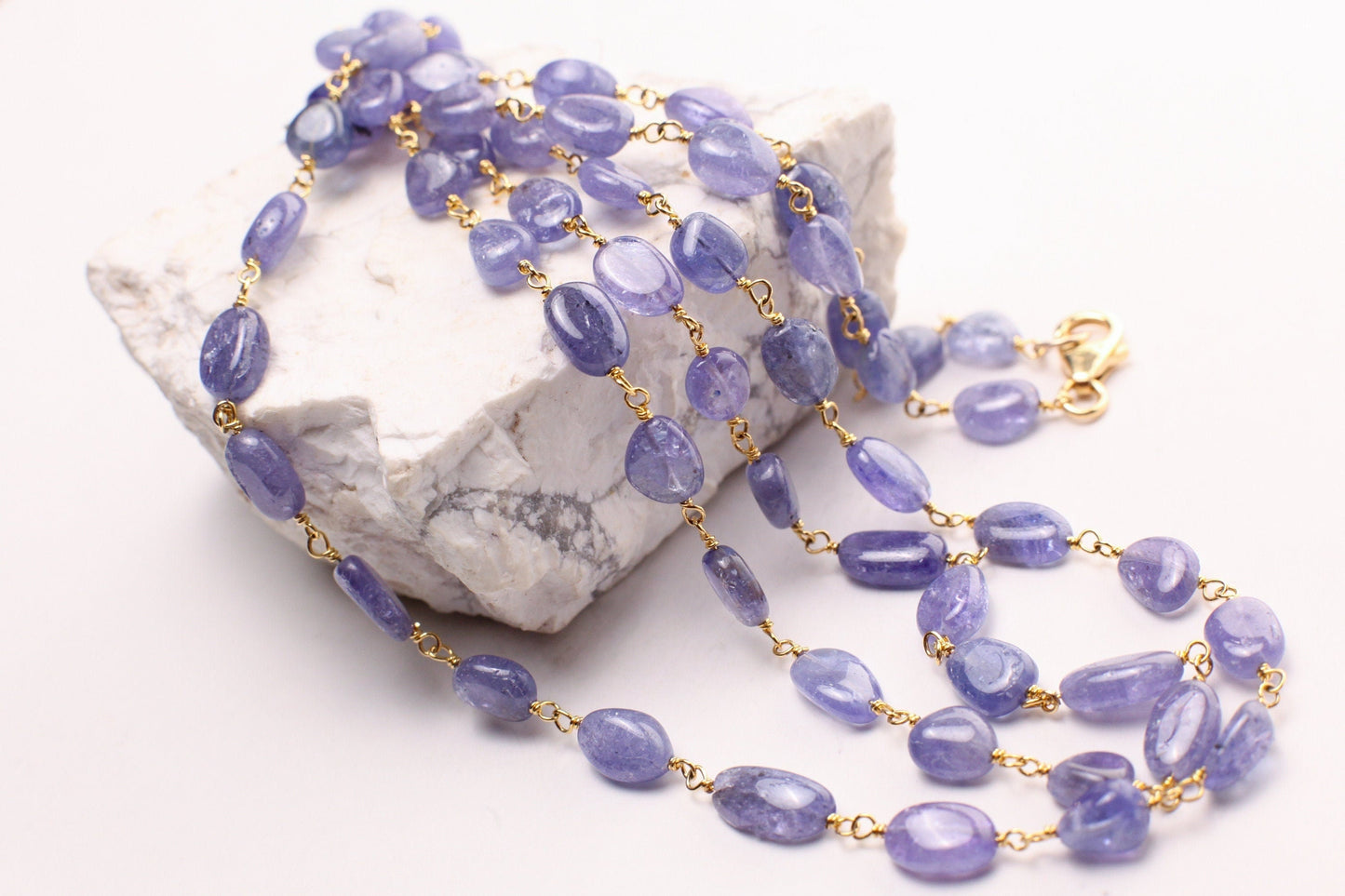 Natural Tanzanite 7-8.5mm oval smooth 18k gold vermeil Wire Wrapped handmade Necklace, gold filled clasp choker layering Elegant gift