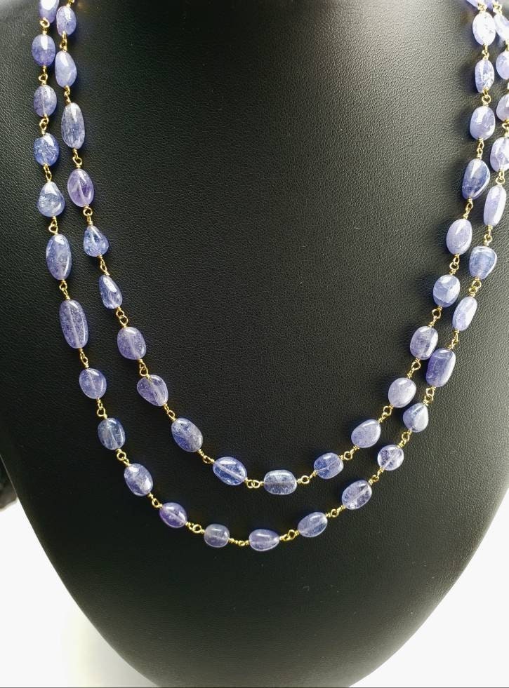 Natural Tanzanite 7-8.5mm oval smooth 18k gold vermeil Wire Wrapped handmade Necklace, gold filled clasp choker layering Elegant gift