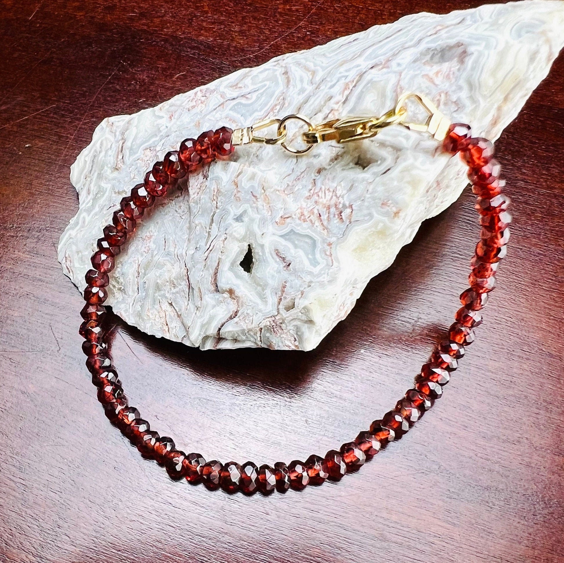 Garnet 4mm Faceted Bracelet in 14k Gold Filled or 925 Sterling Silver lobster Clasp and findings , healing , energy Chakra gift