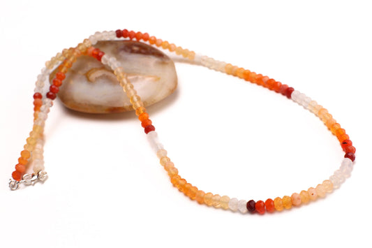 Mexican Fire Opal 3.5mm Faceted Orange Shaded Rondelle Necklace, AAA Quality Natural Mexican Opal Gemstone, 925 Sterling Silver, Gold Filled